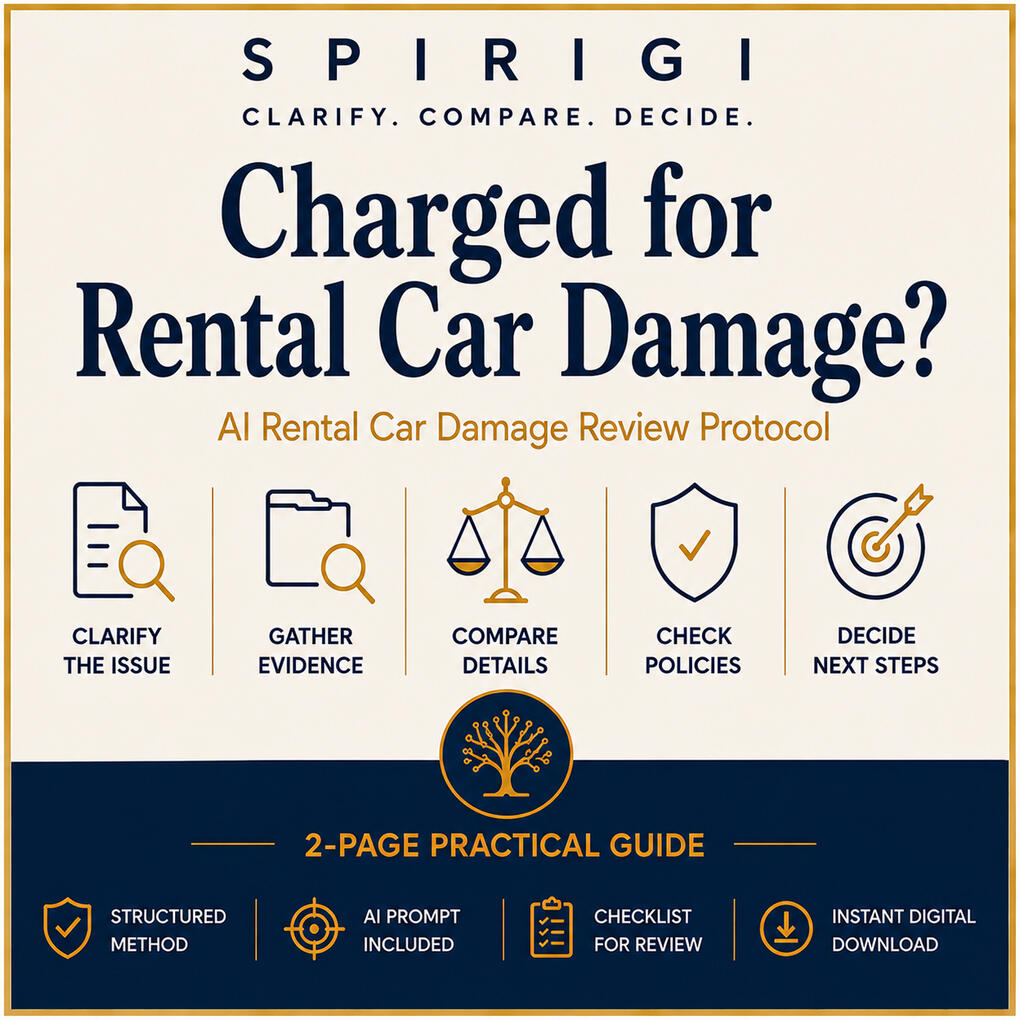 SPIRIGI practical AI-assisted guide for reviewing rental car damage charges and the supporting evidence.